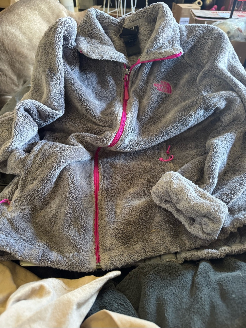 The North Face Light Gray Fuzzy Logo-Tag Fleece